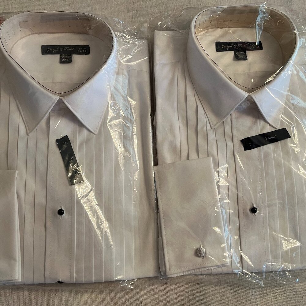 Joseph & Feiss White Pleated Cotton Tuxedo Dress Shirt Men Size 16.5 34/35 NWT